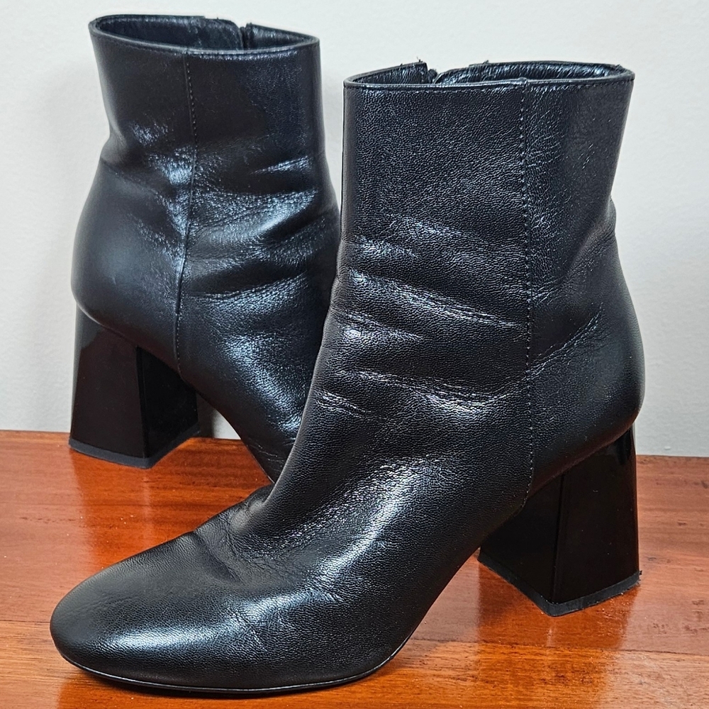 Sonia Rykiel Paris black leather ankle boots block heel modern 36